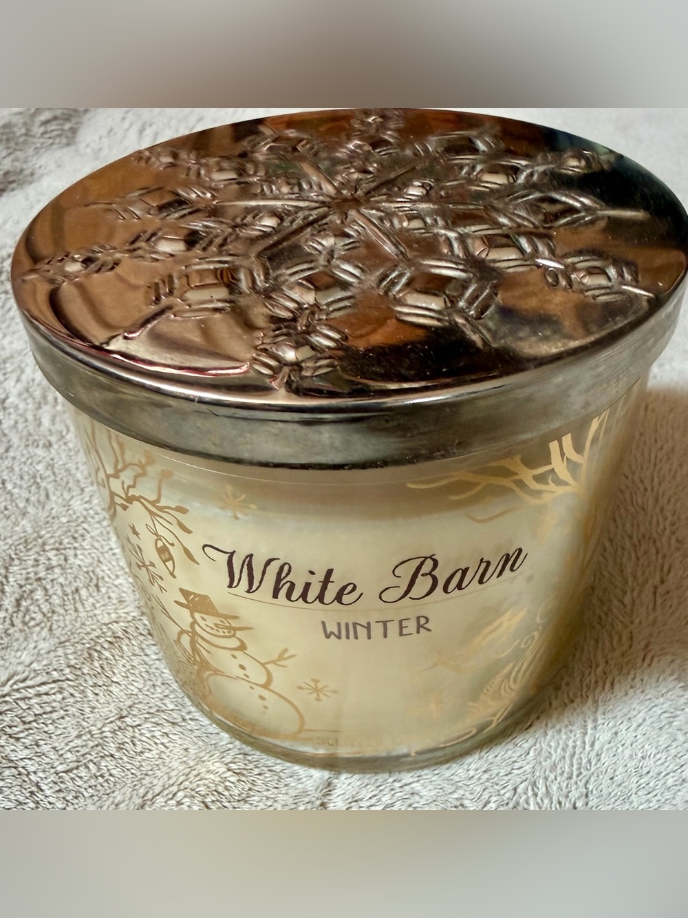 White Barn Winter Scented Candle in Cream with Silver Lid